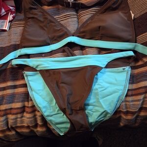 No Boundaries Brown and Blue Bikini Set